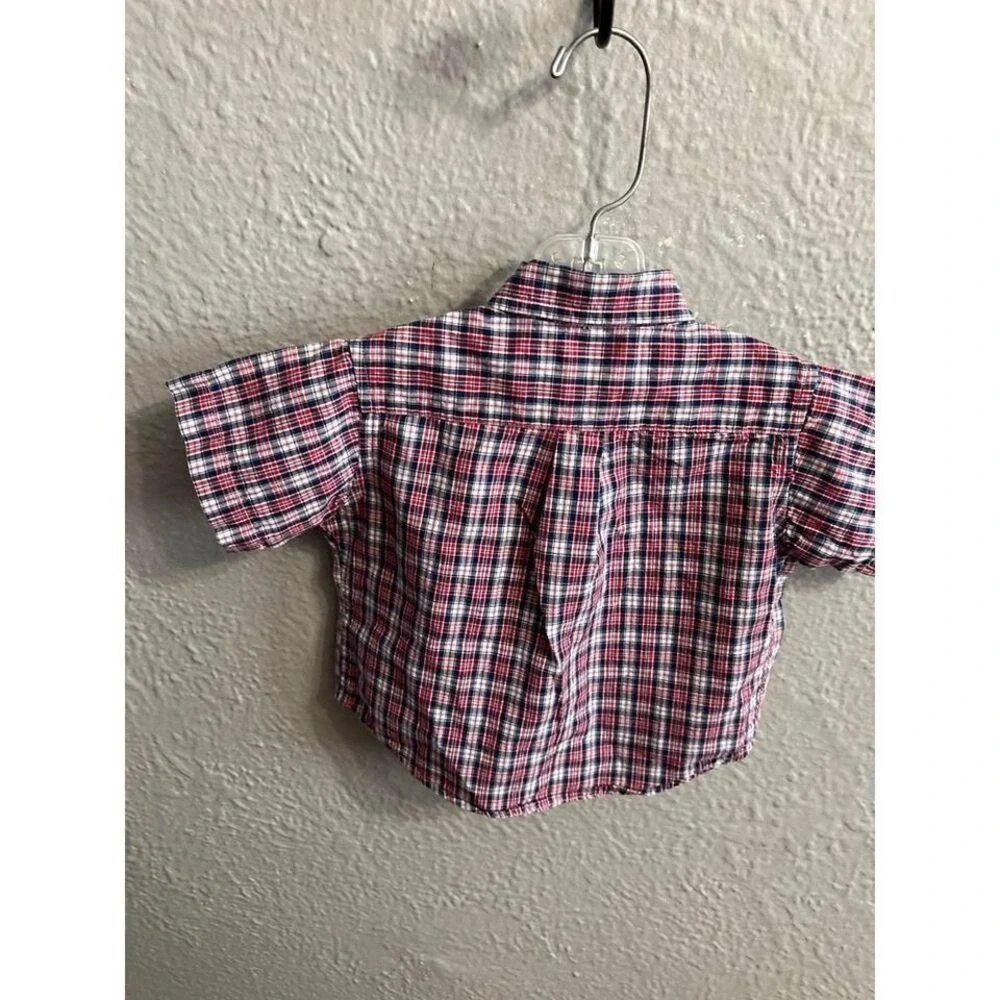 Boys Ralph Lauren red white blue short sleeve button up‎ shirt size 9 months